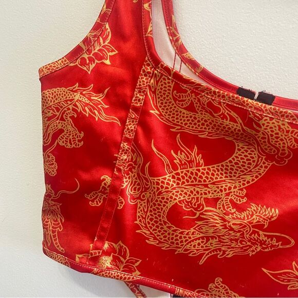 Motel Elci Corset Top XL In Dragon Flower Red Gold Crop Top - Picture 8 of 10